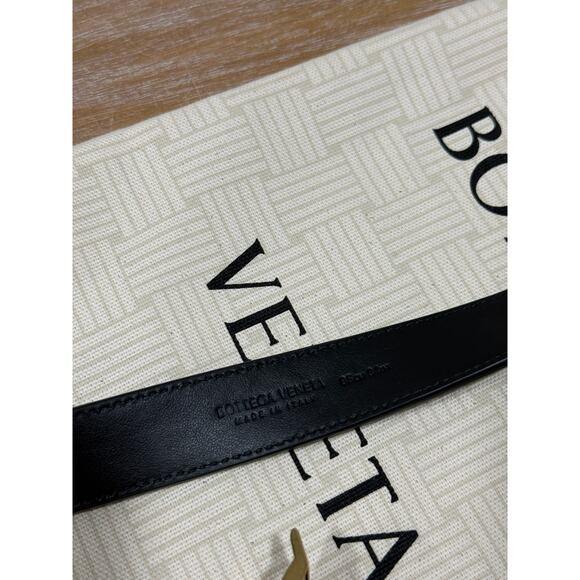 Bottega Veneta “Watch” Intrecciato Leather Belt Black Size 85 Gold Buckle